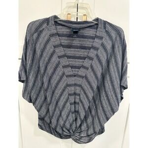 Daytrip Womens M Striped Dolman Sleeve Twist Front V Neck Top‎ Navy